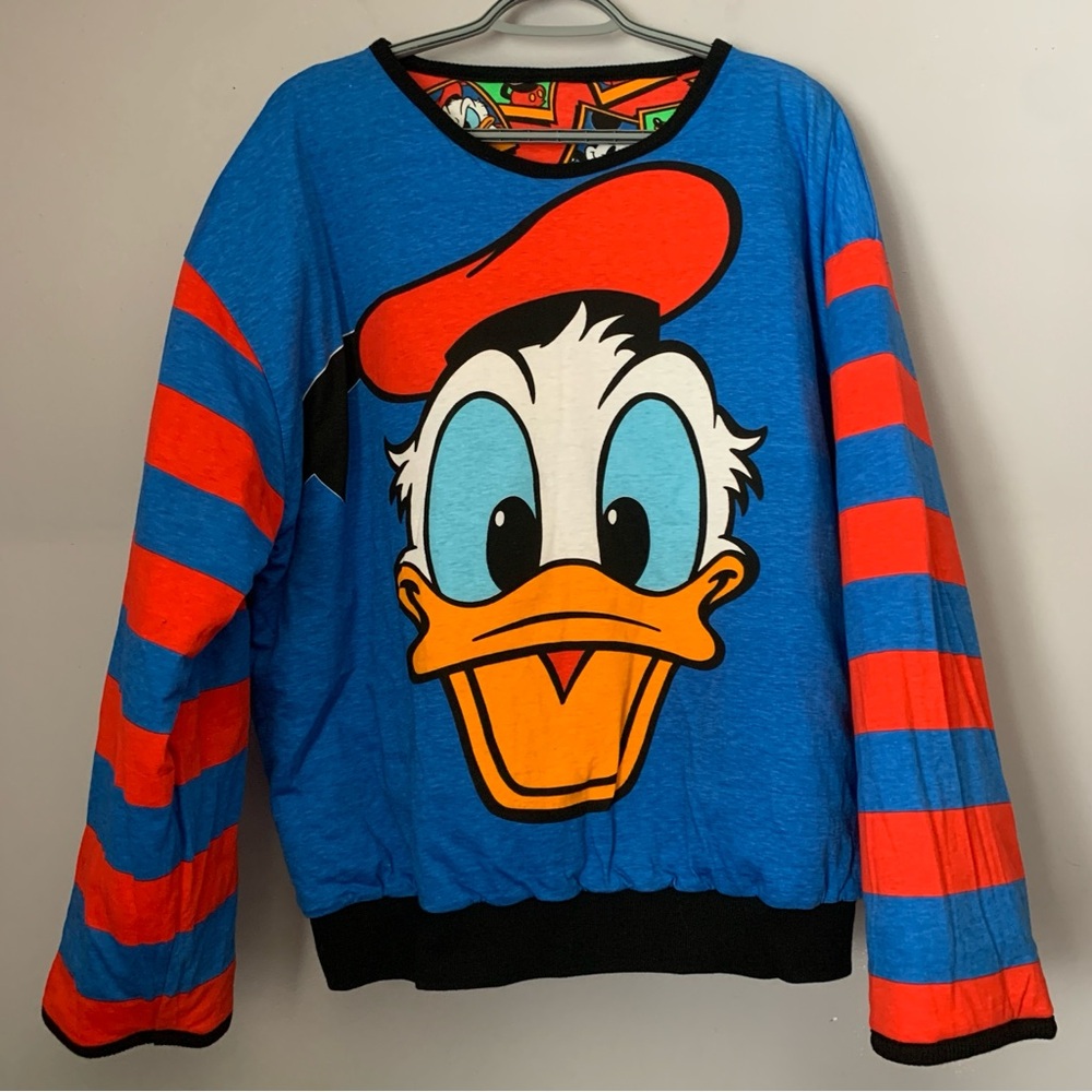 Disney Adult Donald Duck Blue Sweatshirt with Red Stripes Reversible Mickey & Co